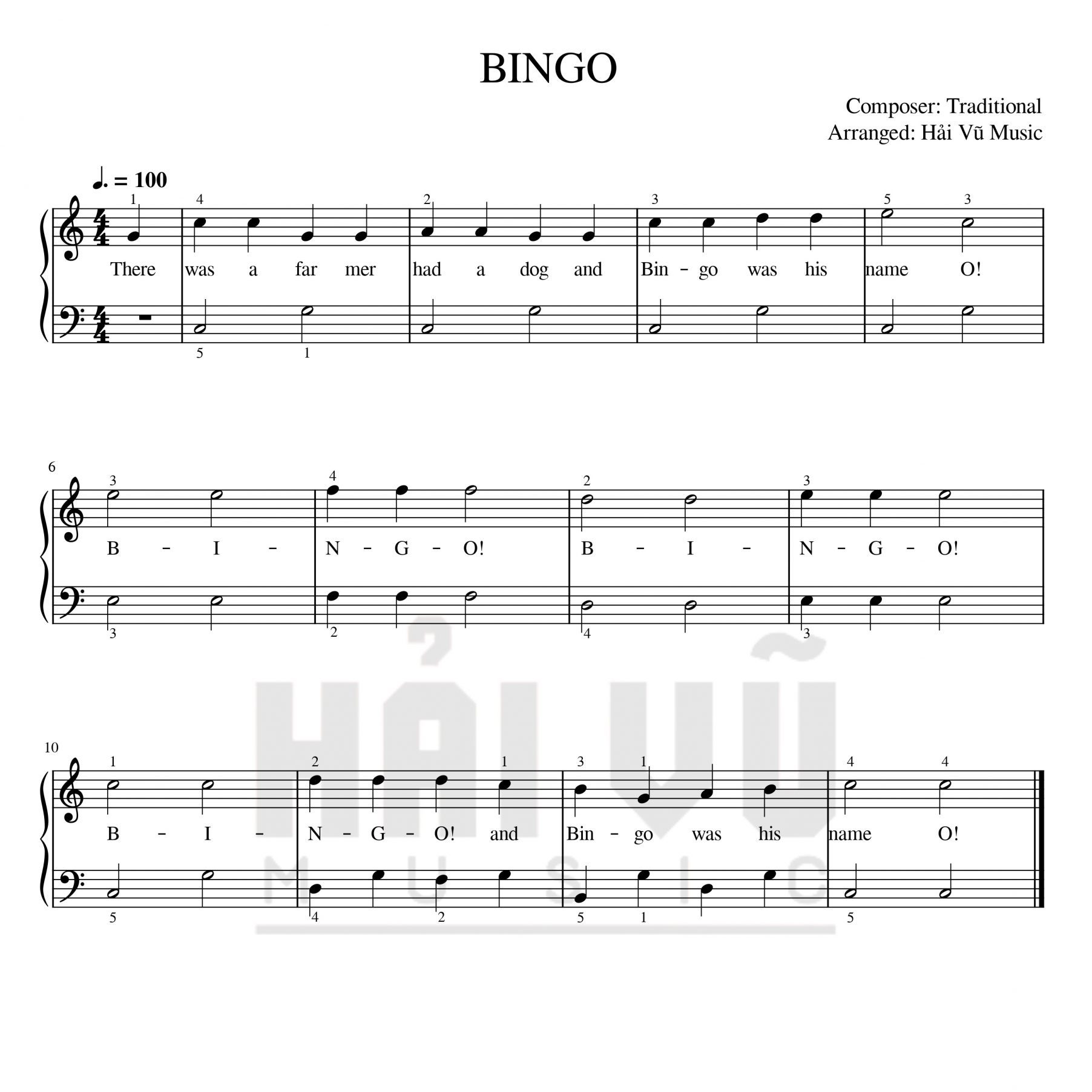 BINGO sheet Piano