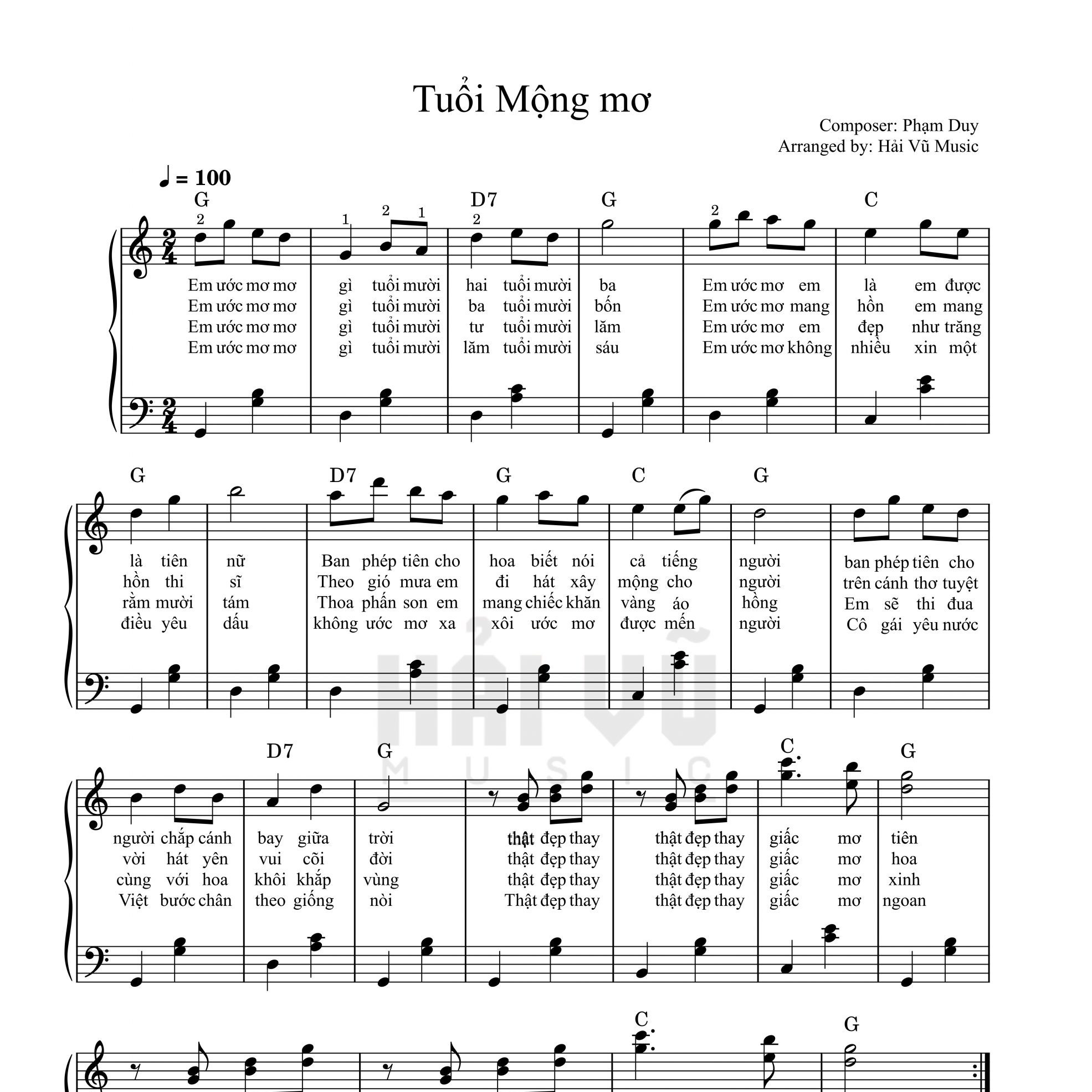 Tuổi mộng mơ piano sheet