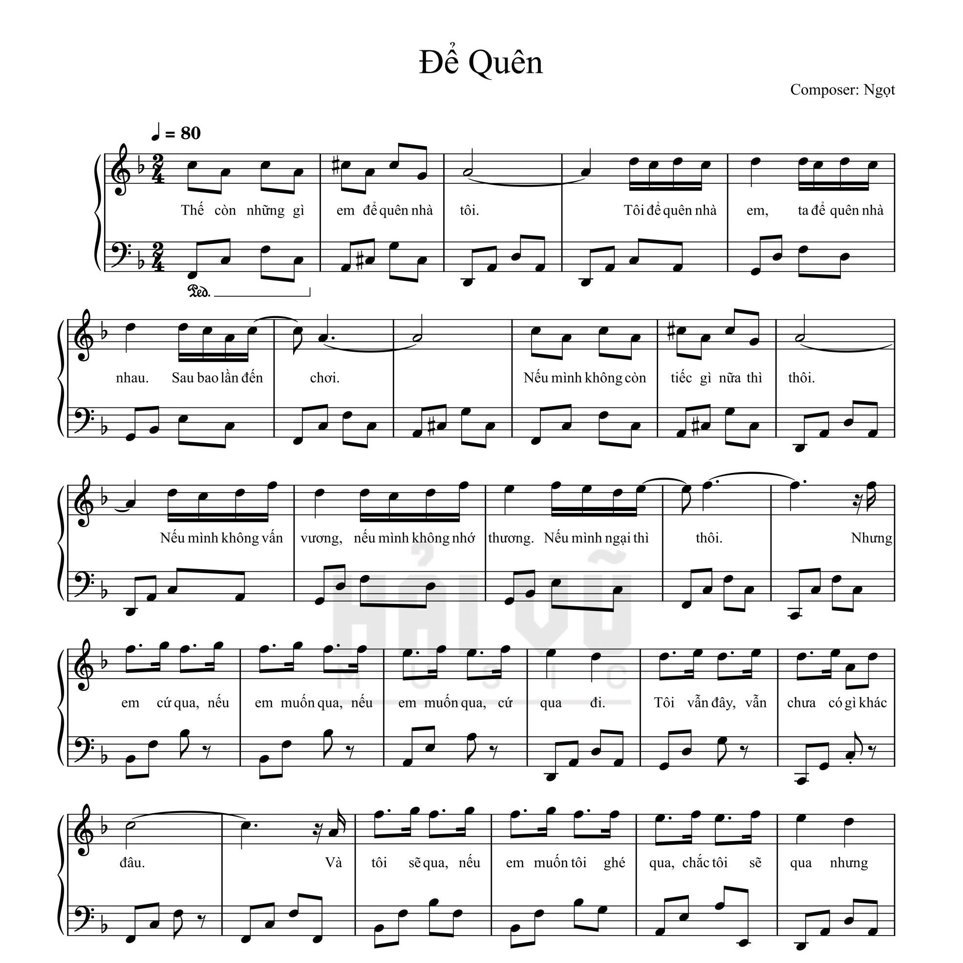 Để Quên Piano Sheet