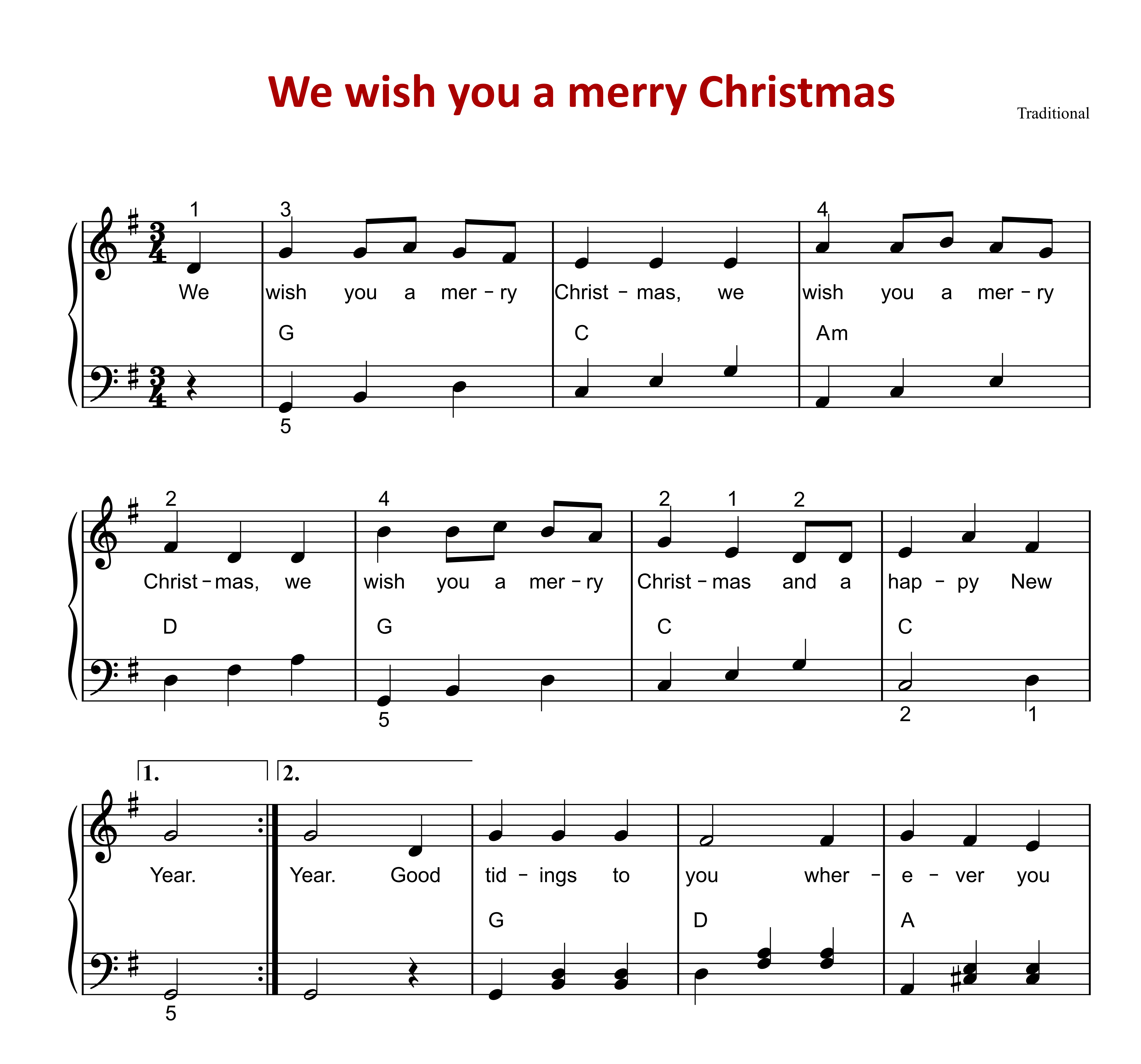 We wish you a merry Christmas Piano Sheet