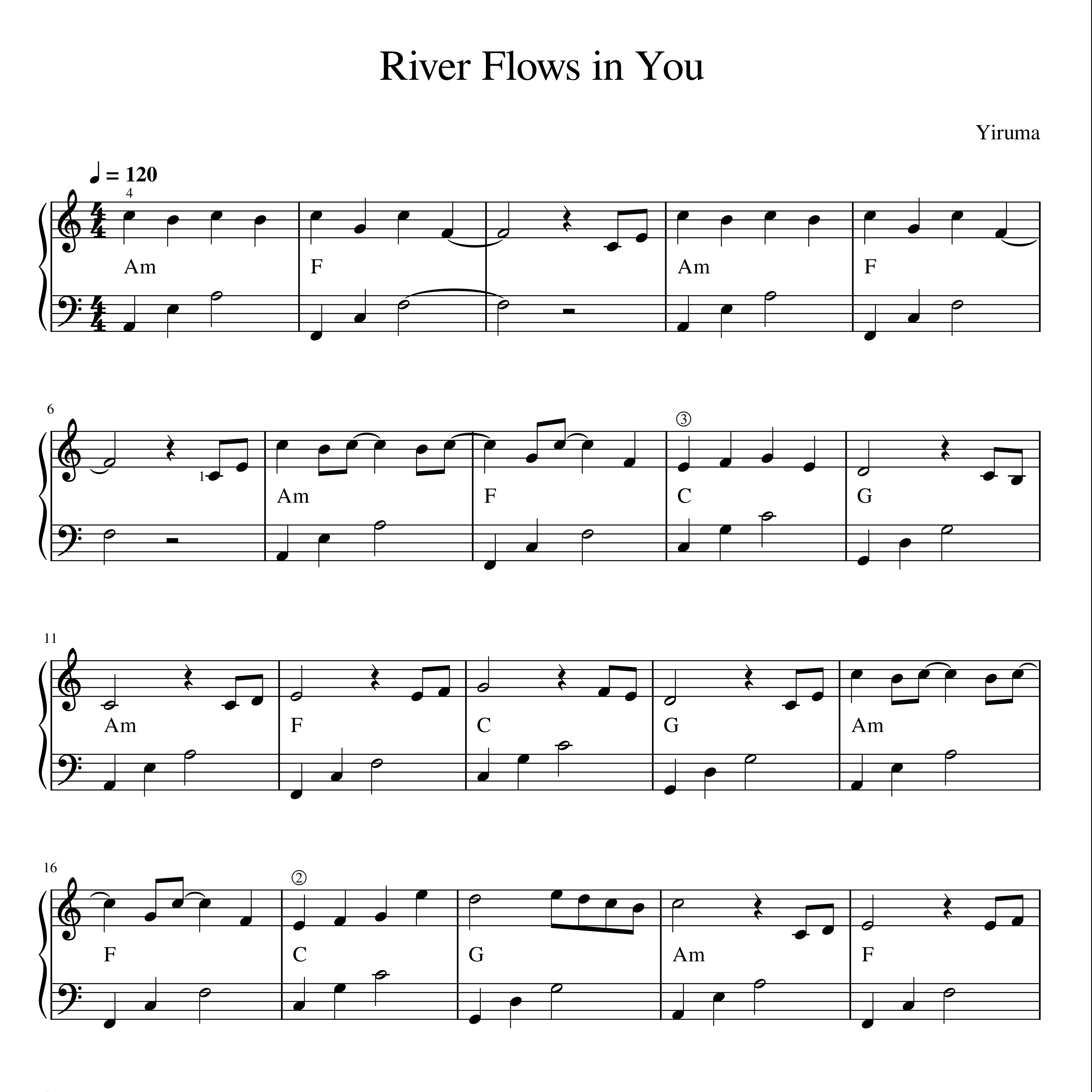 River flow in you Piano sheet (Easy version)